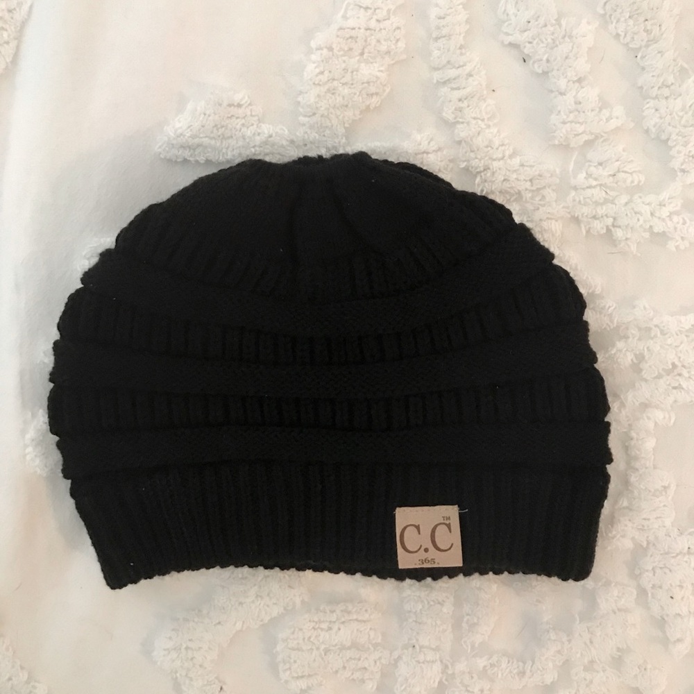 C.C ponytail, messy bun beanie